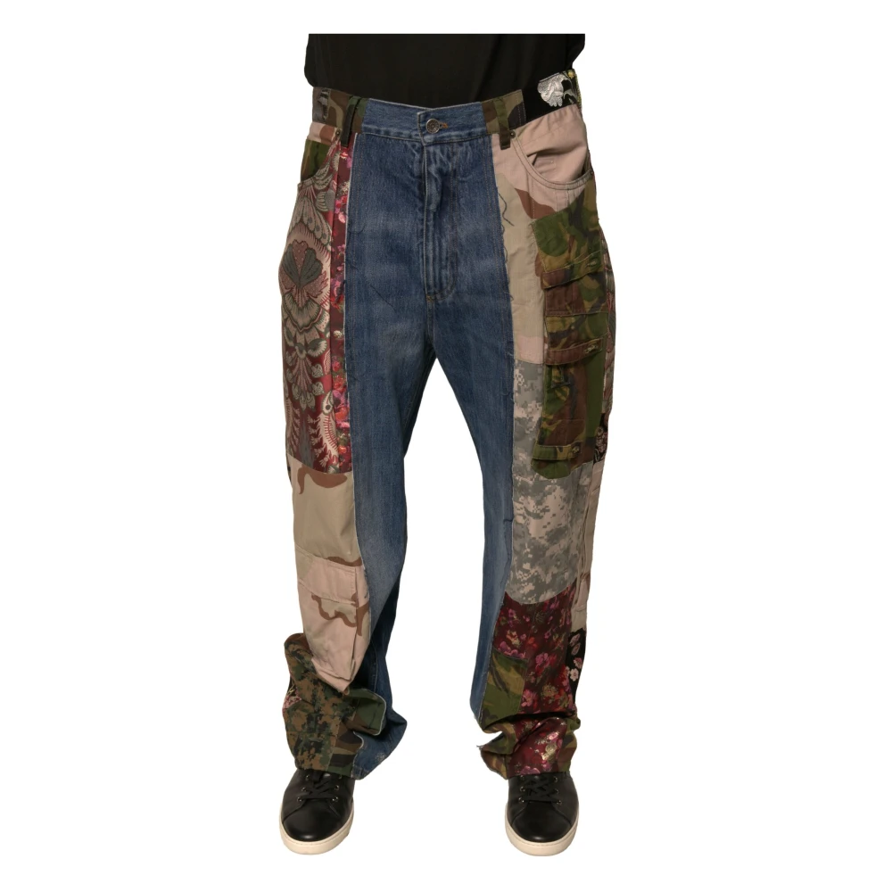 Dolce & Gabbana Men's Blue Patchwork Straight Denim Jeans