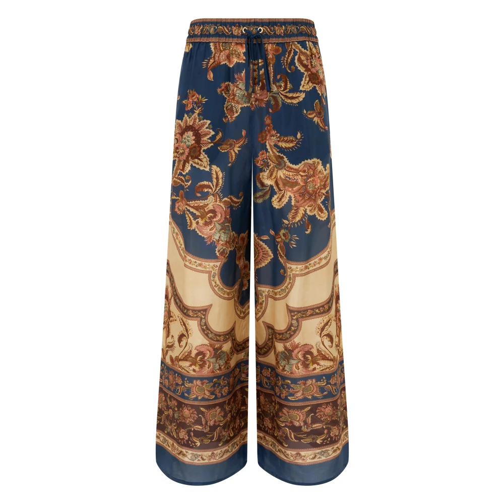 Zimmermann , Wide Trousers, Female, Multicolor, M, Printed Silk Trousers With Drawstring