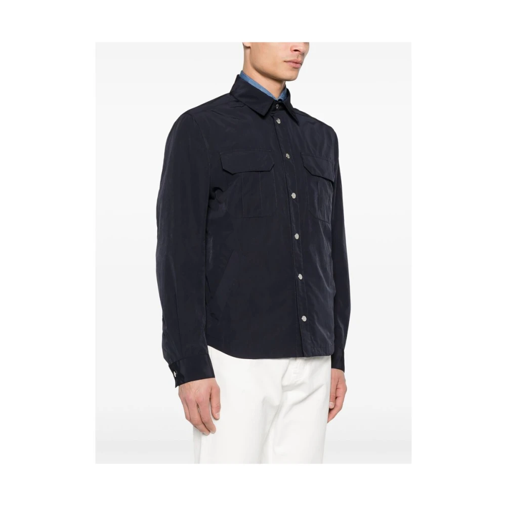 BRUNELLO CUCINELLI Navy Blue Buitenkleding met drukknoopsluiting Blue Heren
