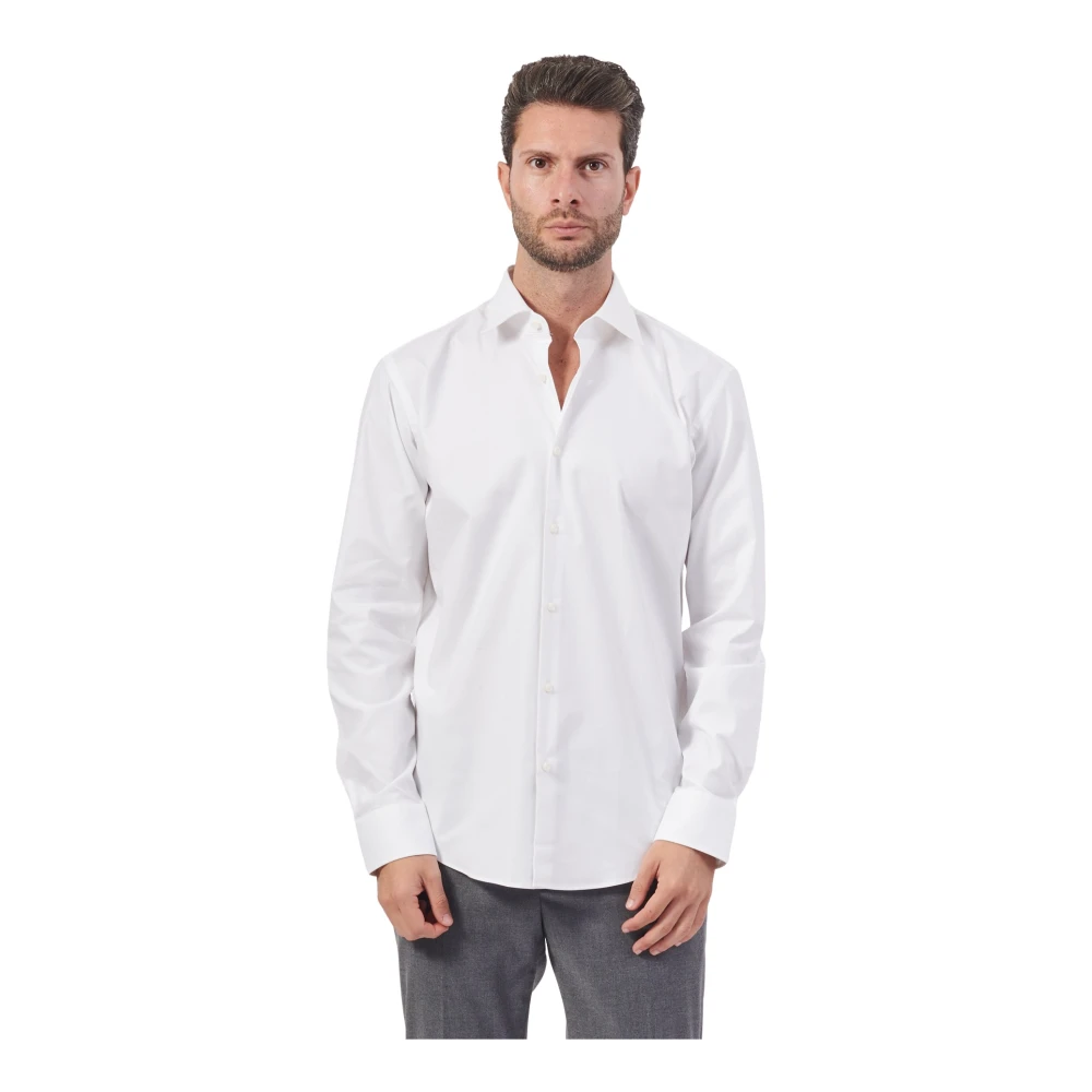 Hugo Boss Wit katoenen overhemd met lange mouwen White Heren