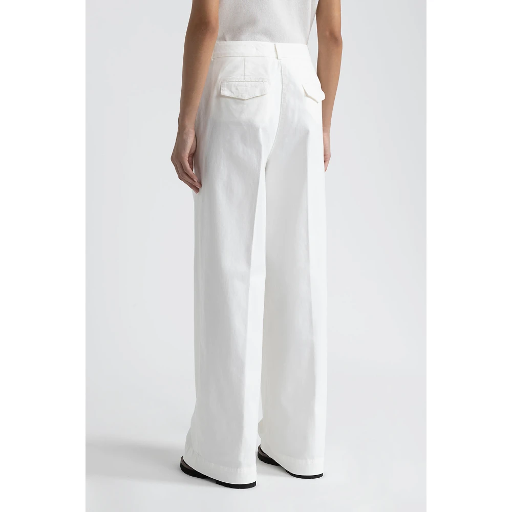PESERICO Wijde broek in katoenen keperstof White Dames