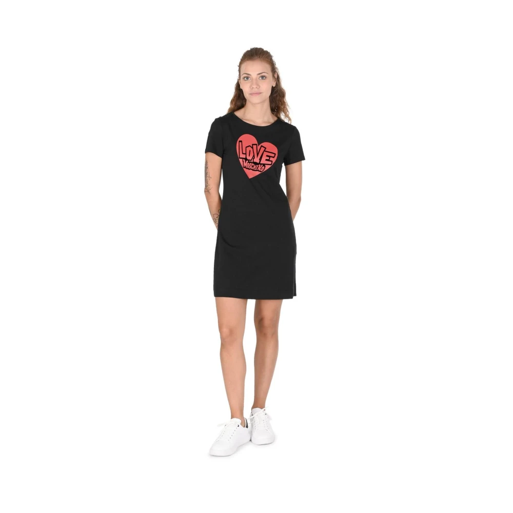 Love Moschino Women's Black Short Dresses, Xl, Heart Print Mini Dress
