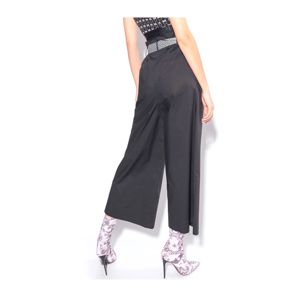 pinko Wijde Katoenen Broek met Logo Patroon Black Dames