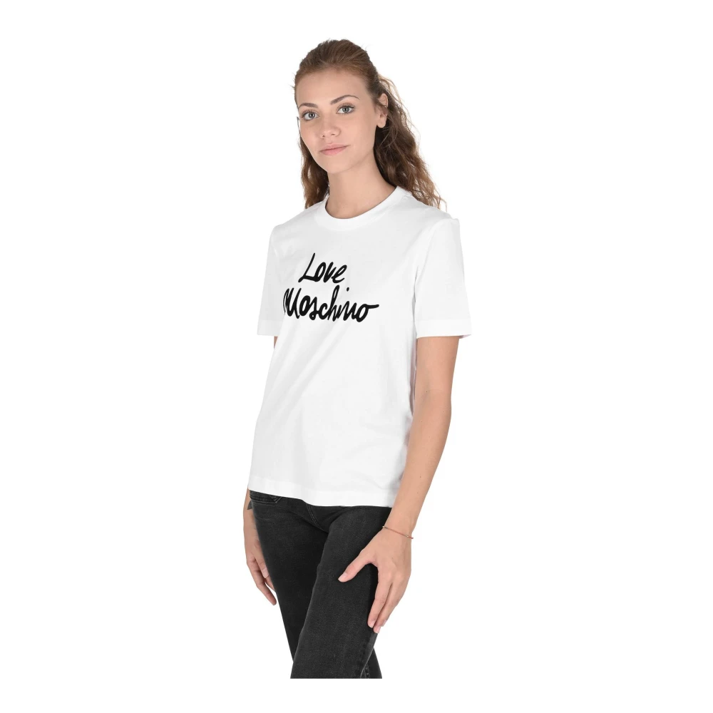 Love Moschino Wit Katoenen T-shirt met Inlay White Dames