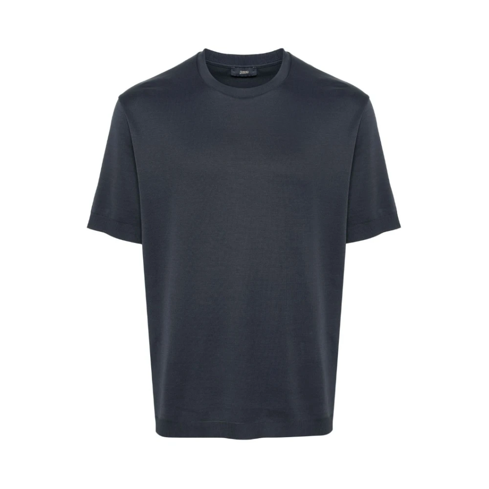 Blå Crew-neck T-skjorte med Ribbekant