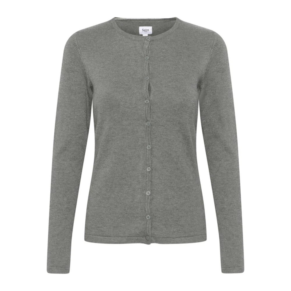 Saint Tropez MilaSZ R-Neck Cardigan Mist Grey Gray Dames