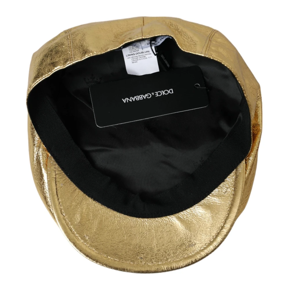 Dolce & Gabbana Metallic Gold Newsboy Cap Yellow Heren