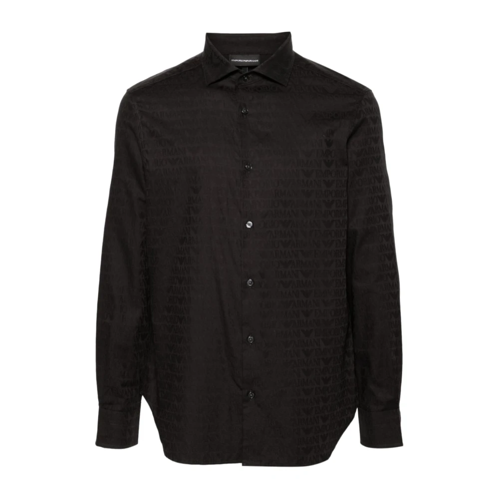Emporio Armani Zwart Logo Lettering Lange Mouw Shirt Black Heren