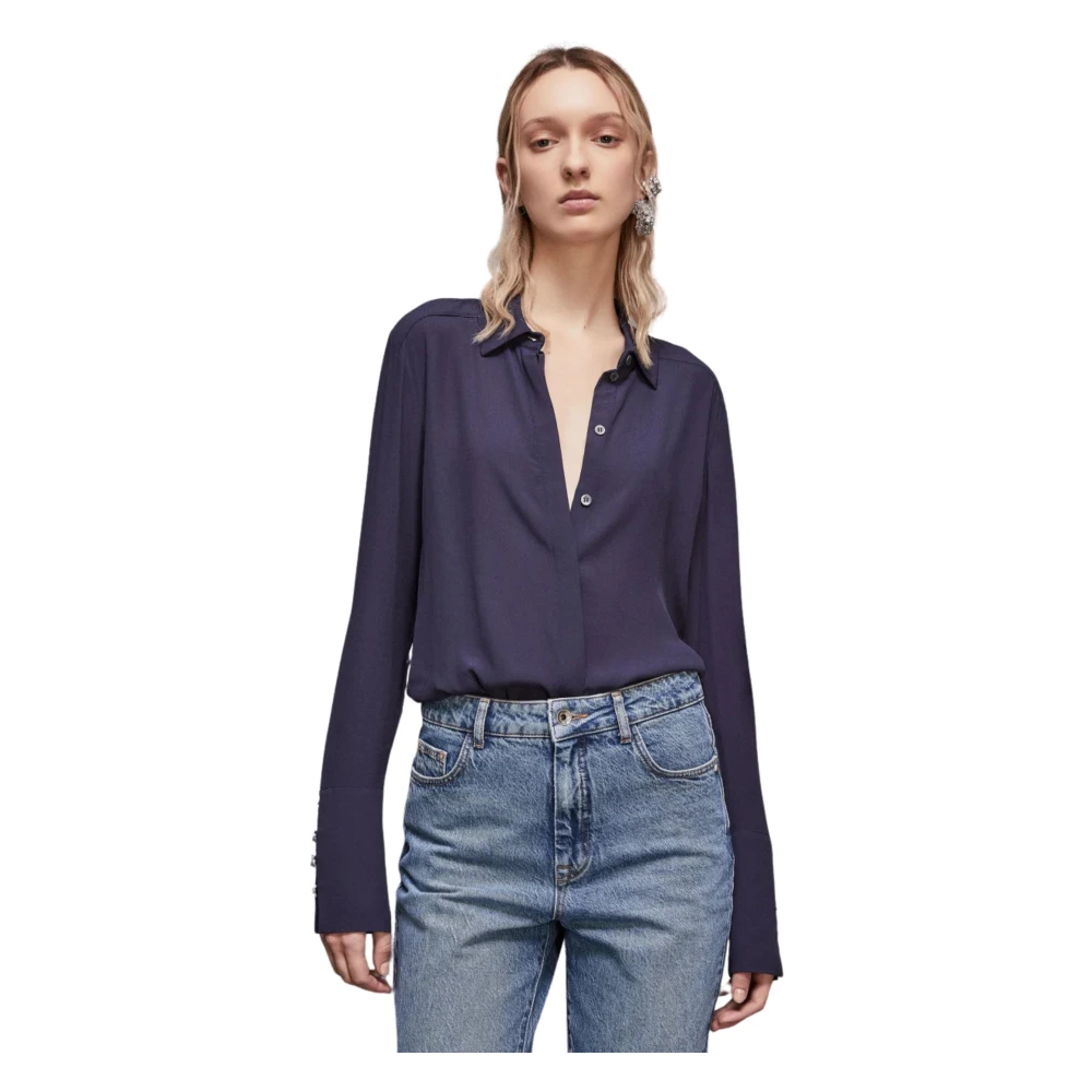 PATRIZIA PEPE Blauwe Essential Blouse met Fly-knopen Blue Dames