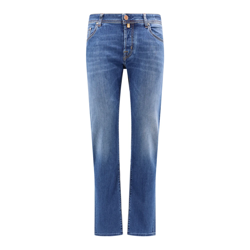 Jacob Cohën Blauwe Slim Fit Jeans met Metalen Knoopsluiting Blue Heren
