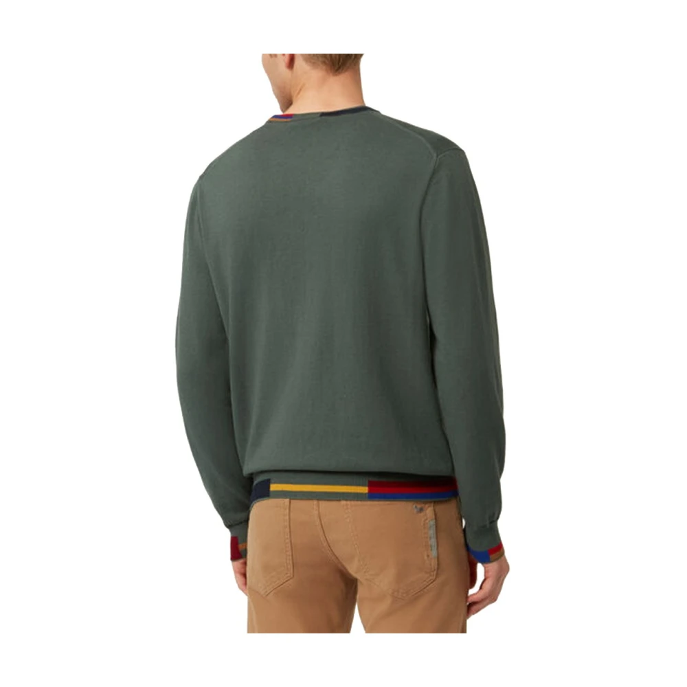 Harmont & Blaine Katoen en wol crew-neck sweater met multicolor details Green Heren