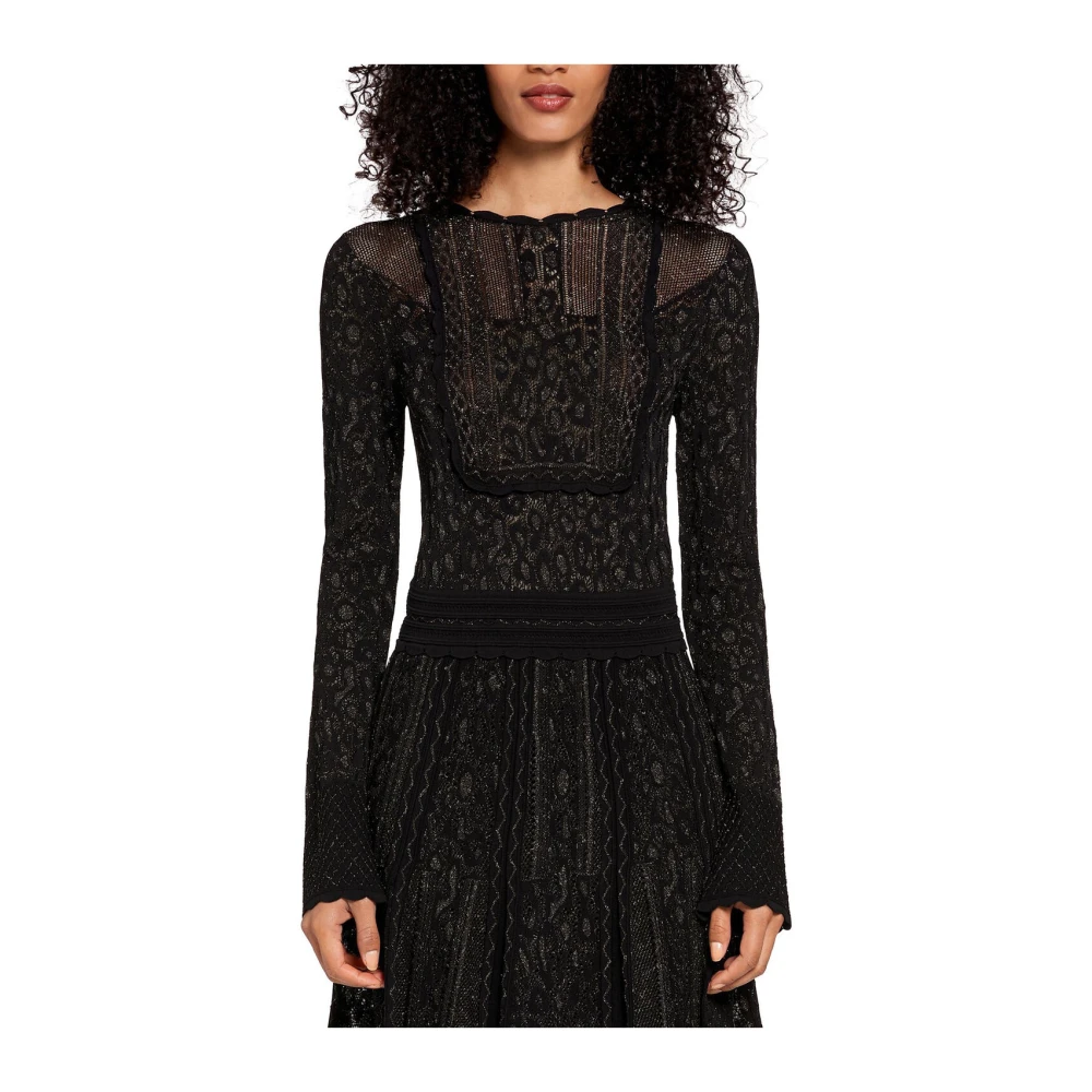 Roberto Cavalli Metallic Flared Jurk met Fluted Mouwen Black Dames