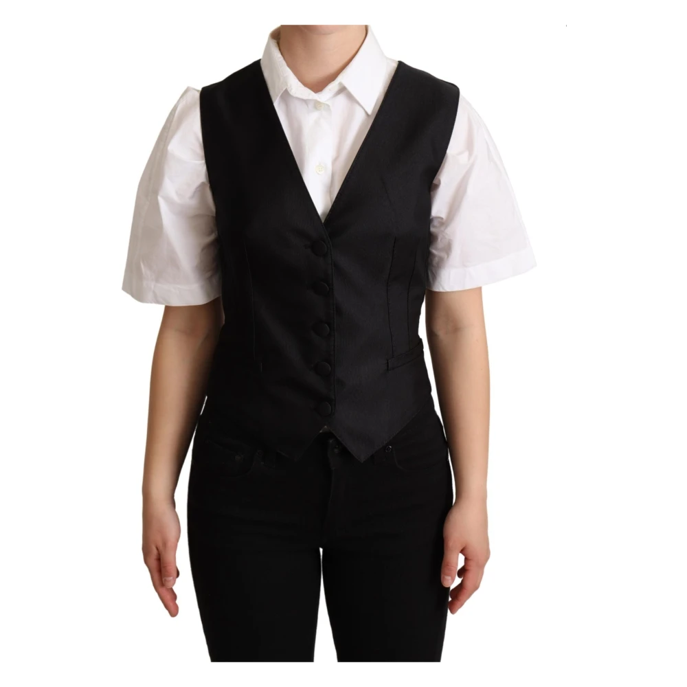 Dolce & Gabbana Women's Black Waistcoats, Xs, Elegant Silk Blend Waistcoat