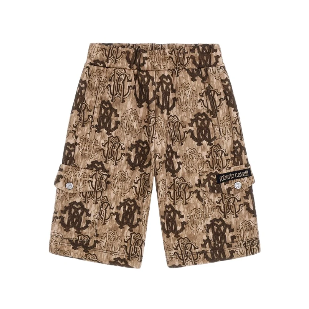 Roberto Cavalli Monogram Print Shorts Light Brown Male - Male - Shorts - Brown - 10 Y - Kids
