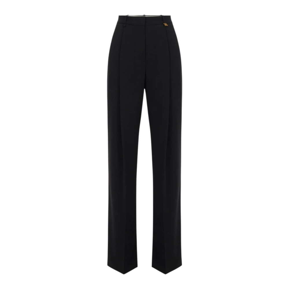 Elisabetta Franchi Black Wide Trousers, Female, S, Lightweight Crepe Trousers With Logo Charm
