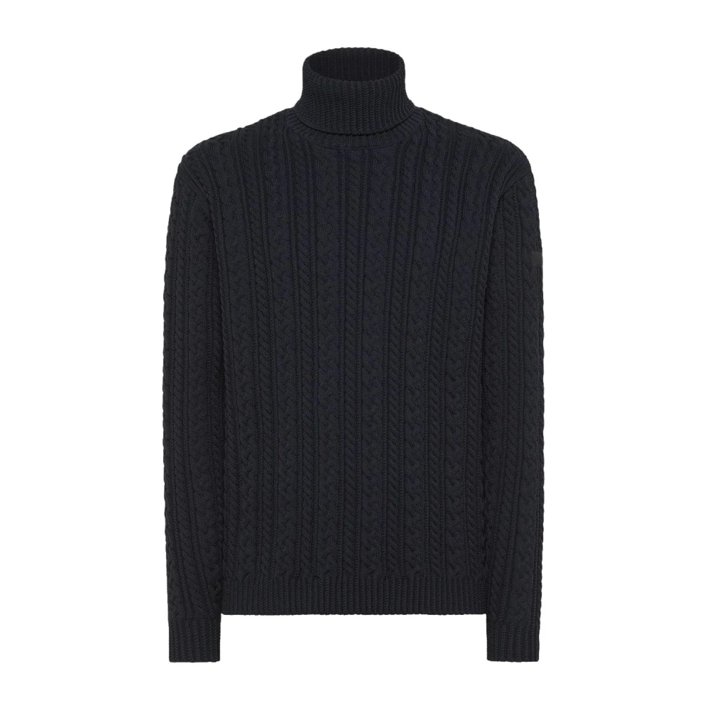 Rrd Men's Black High Neck Cable Knit Turtleneck - Turtlenecks - L - Knitwear