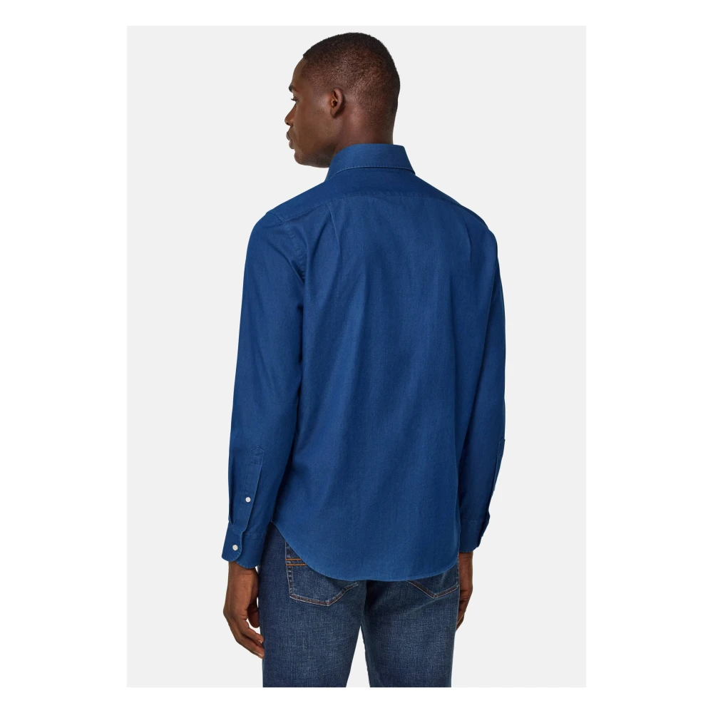Boggi Milano Regular Fit Katoenen Denim Overhemd Blue Heren