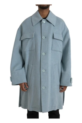 Ljusblå Ull Trench Coat Jacka