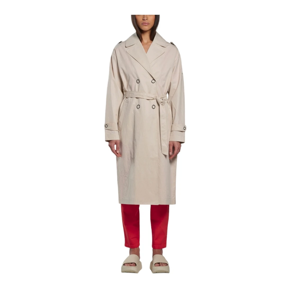 BomBoogie Lang Ivory Katoenen Trenchcoat Beige Dames
