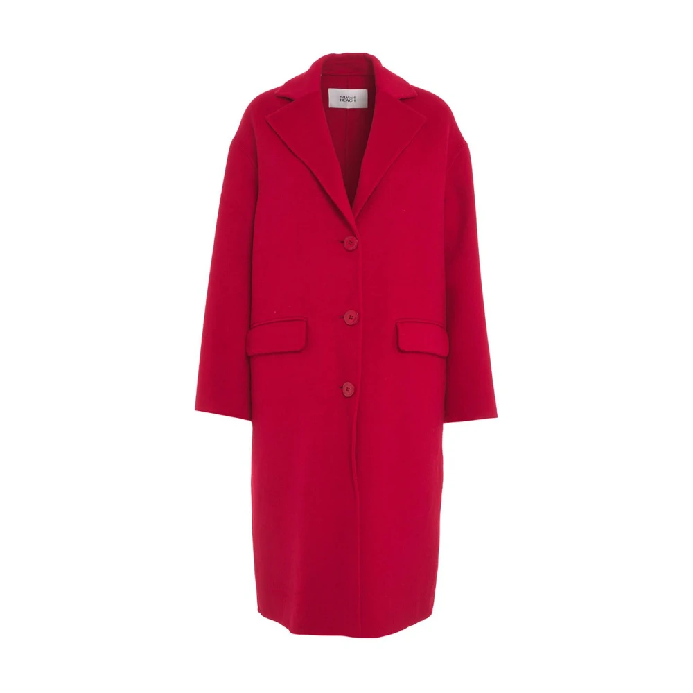 Silvian Heach Rode Wollen Jas Enkelrij Stijlvolle Revers Red Dames