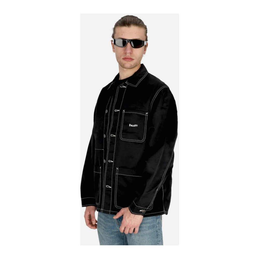 HUF Vintage Gestikte Nylon Werkjas Zwart Black Heren
