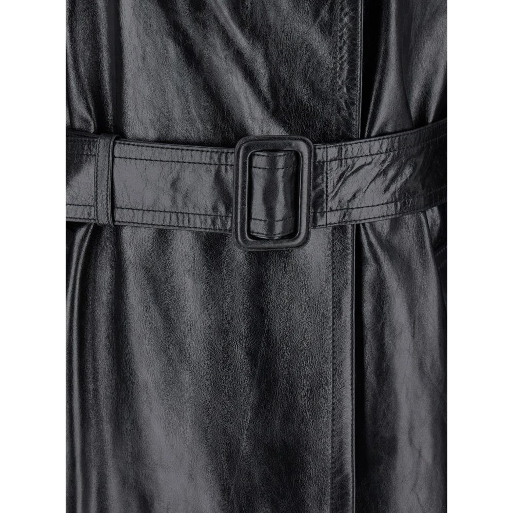 SPORTMAX Zwarte leren trenchcoat met taille riem Black Dames