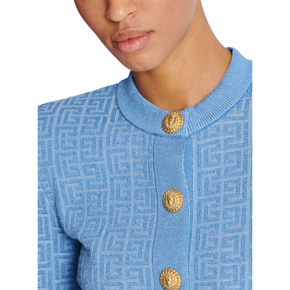 Balmain PB Labyrinth gebreide vest Blue Dames