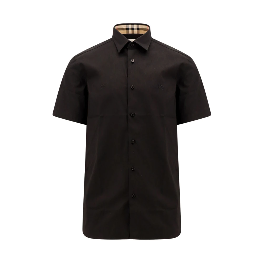 Burberry Zwarte korte mouw geruite overhemd Black Heren