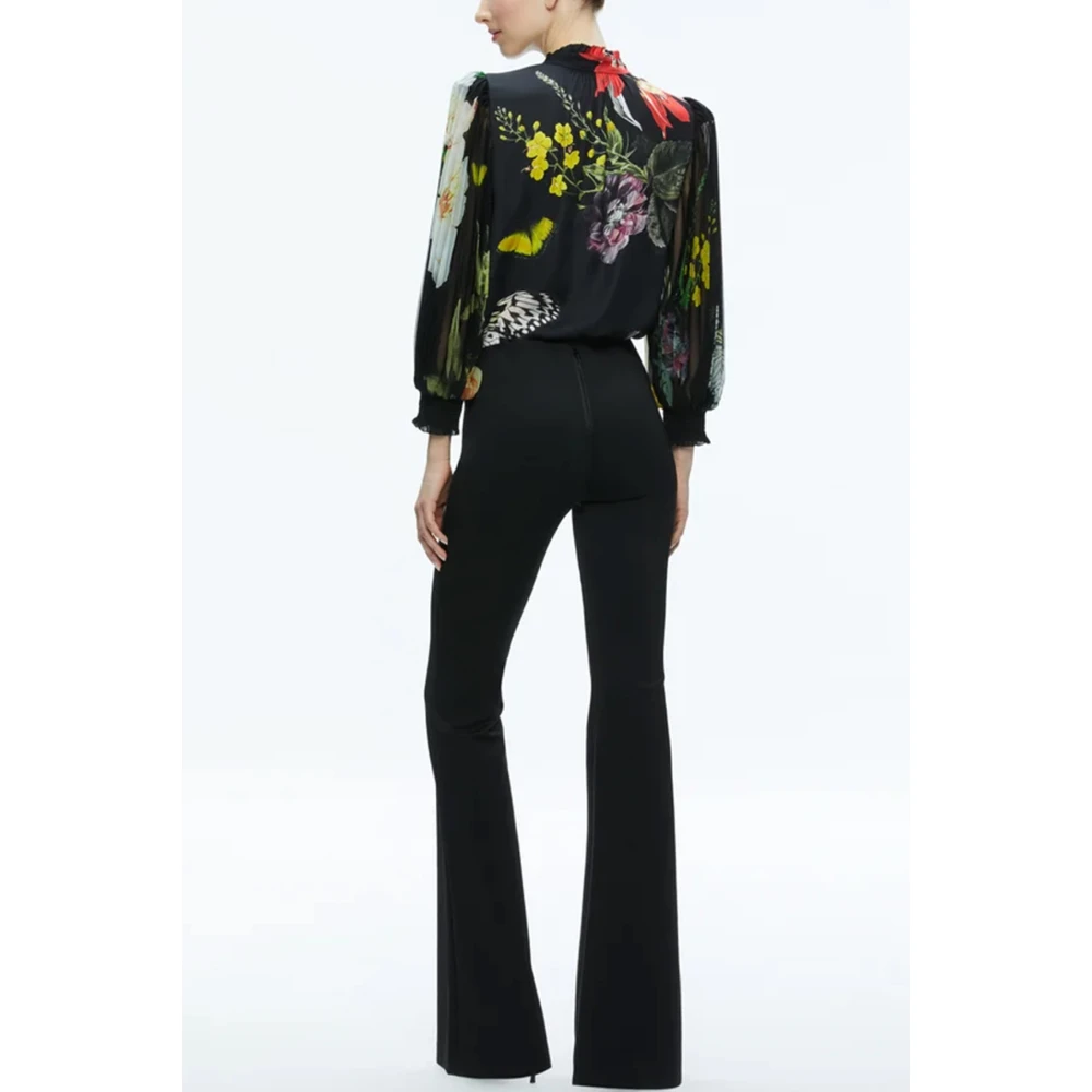 alice + olivia Satin Finish V-Neck Balloon Sleeve Shirt Multicolor Dames