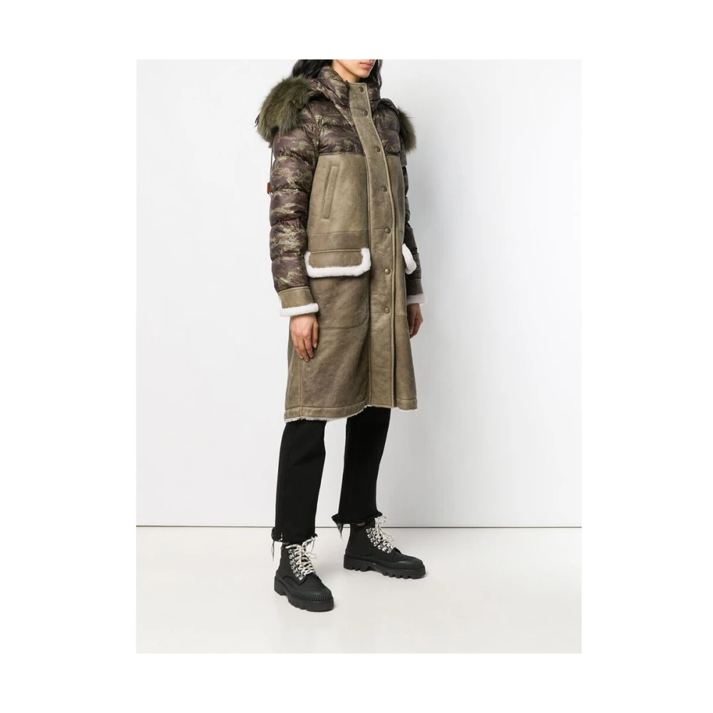 Mr&Mrs Italy Khaki Camo Shearling Hooded Parka Green Dames