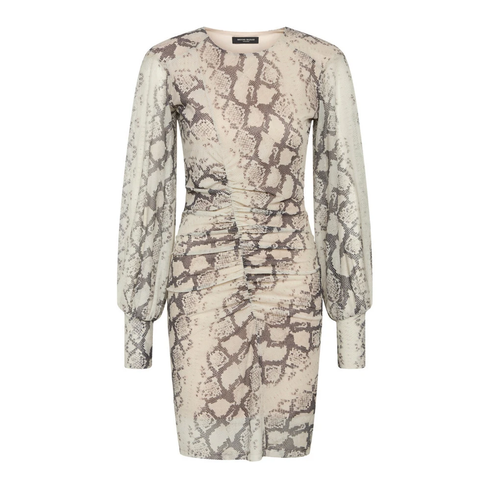 Bruuns Bazaar mesh jurk met slangenprint en plooien grijs