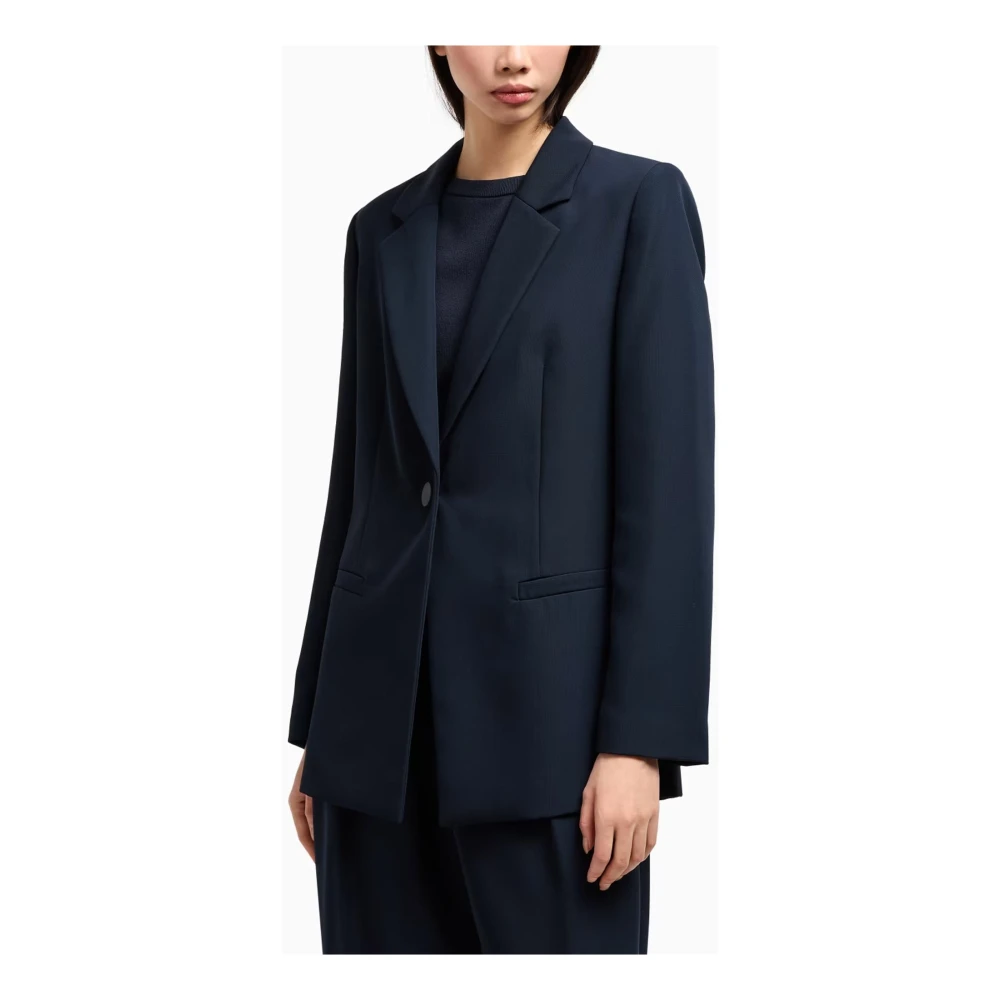 Armani Exchange Blauwe Klassieke Knoopblazer Jas Blue Dames