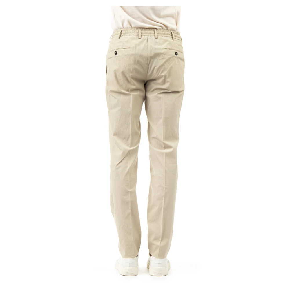 PT Torino Crème Katoenen Seersucker Broek Beige Heren
