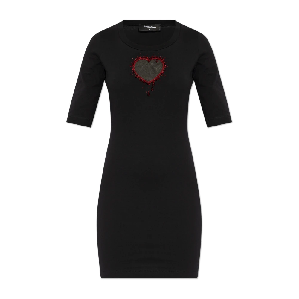 Dsquared2 Women's Black Dress With Appliqué - Short Dresses - M - Dresses