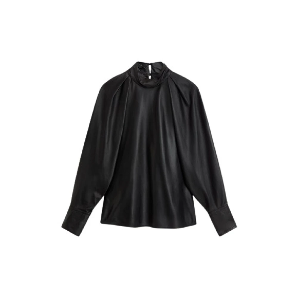 Joseph Leren blouse met hoge kraag Black Dames