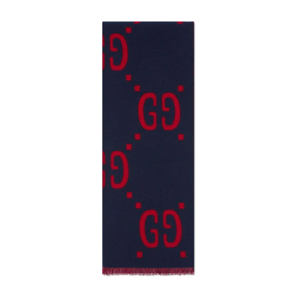 Gucci Blauw en rood Jacquard zijden en wollen sjaal Blue Heren