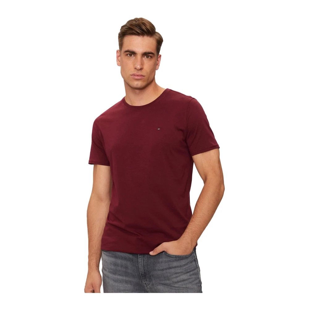 Tommy Jeans Rood Logo Geborduurd Slim Fit T-Shirt Red Heren