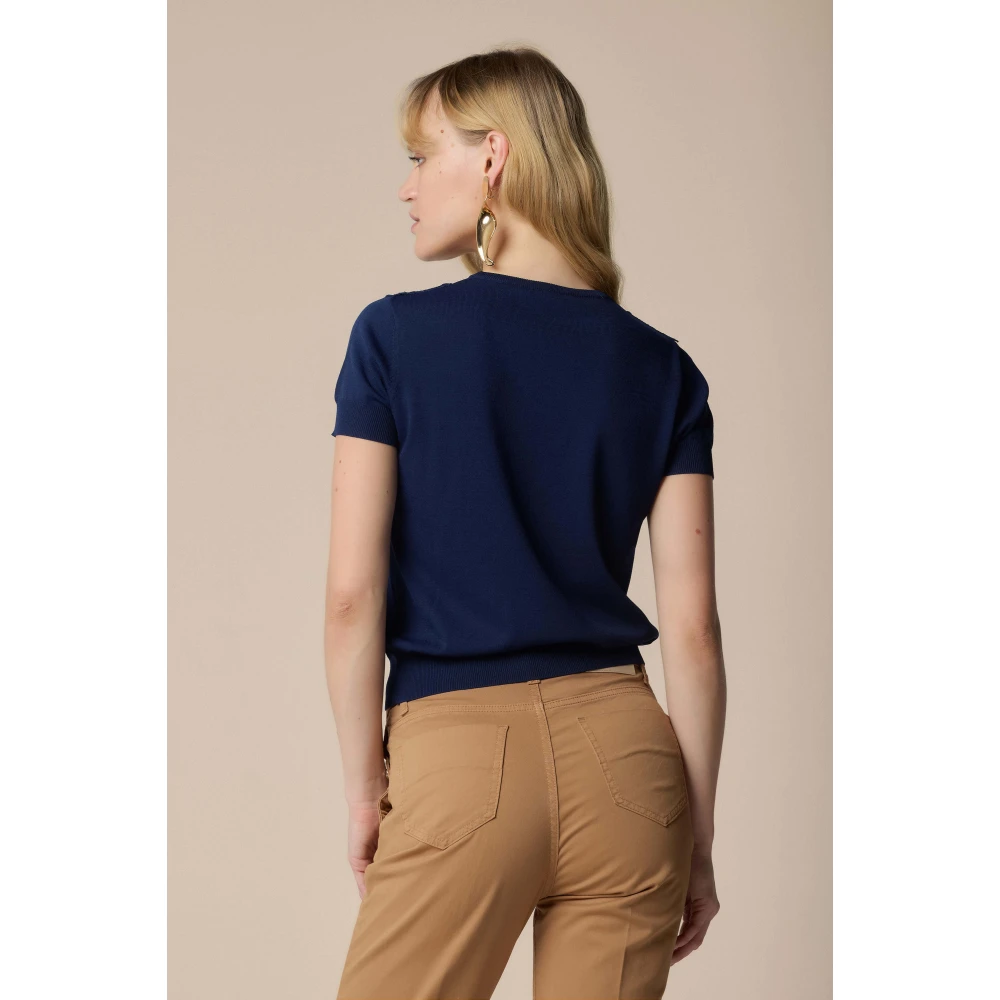 Kocca Stijlvolle Ronde Hals Gebreide Trui Blue Dames