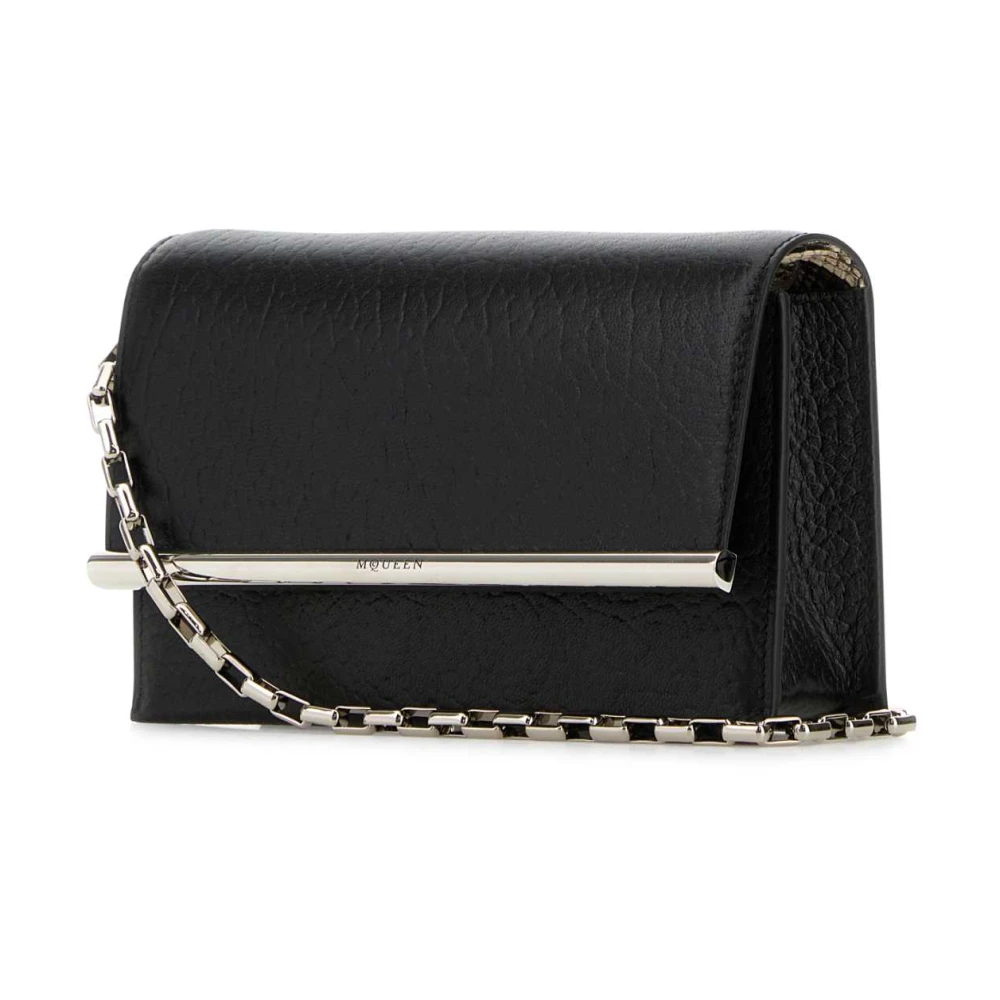 alexander mcqueen Zwarte leren Cross-Bar Clutch Black Dames