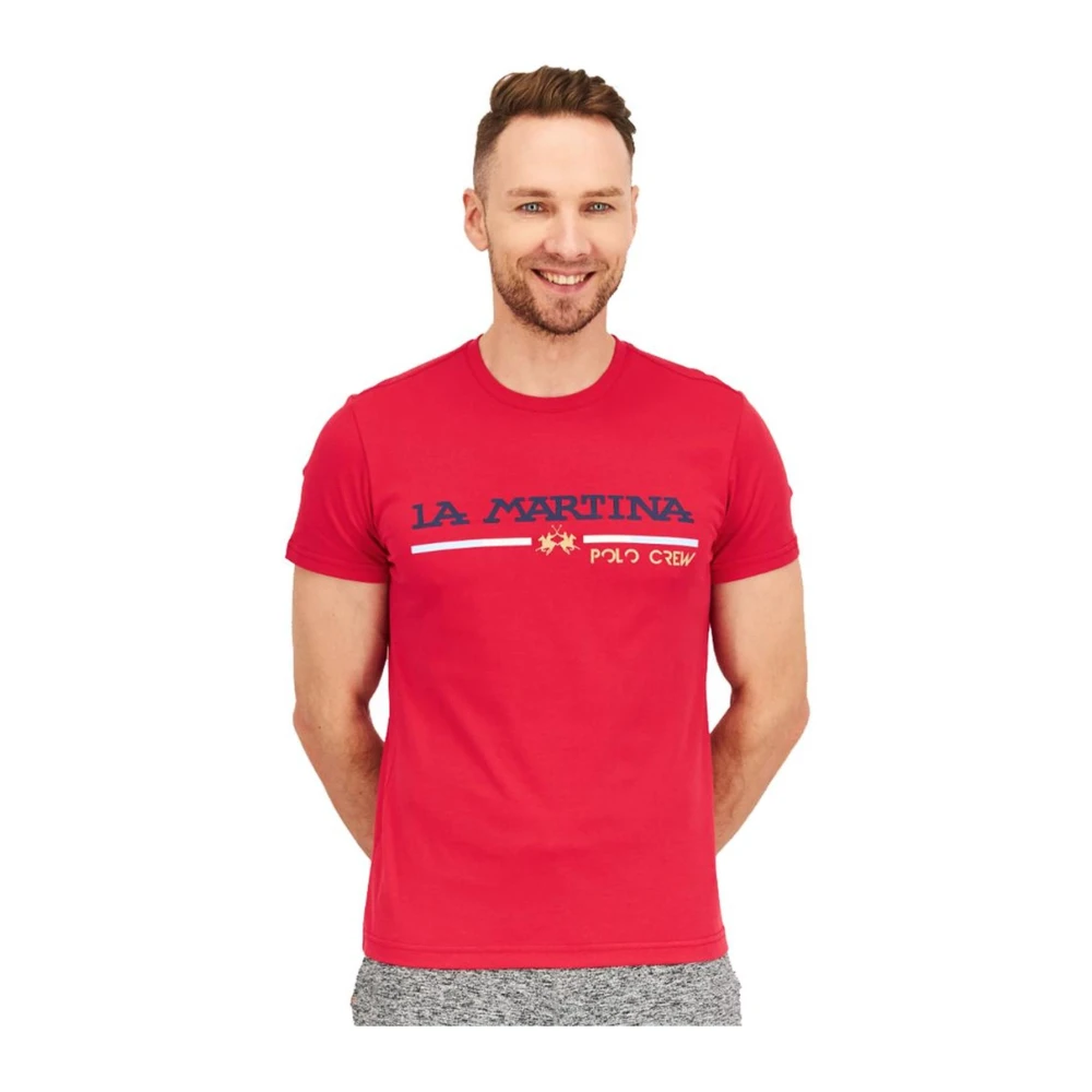 LA MARTINA Jersey Front Print T-shirt Top Red Heren
