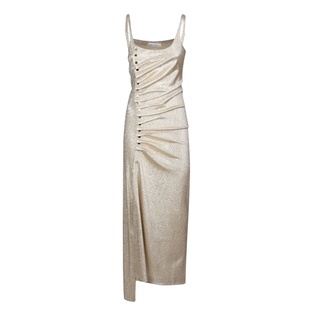 Rabanne Women's Gray Glamorous Lurex Draped Dress With Button Detail