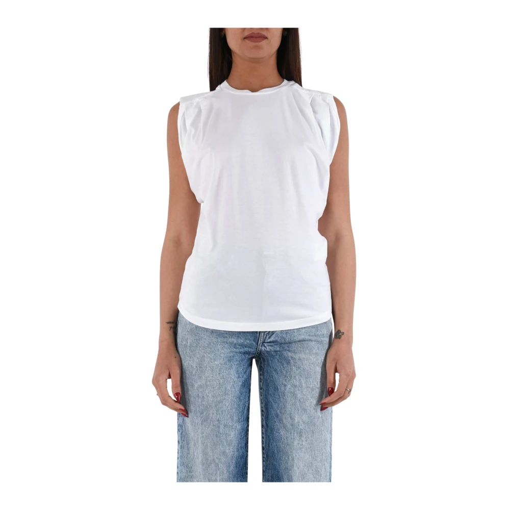 Dondup T-shirt in vloeiend jersey met gewatteerde bandjes White Dames