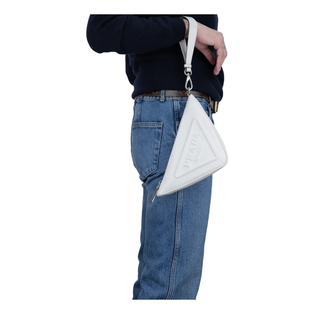 Prada Leren handtas met rits White Dames