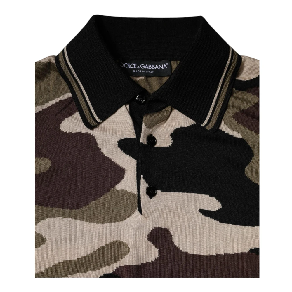 Dolce & Gabbana Camouflage Zijden Polo Shirt Korte Mouw Multicolor Heren
