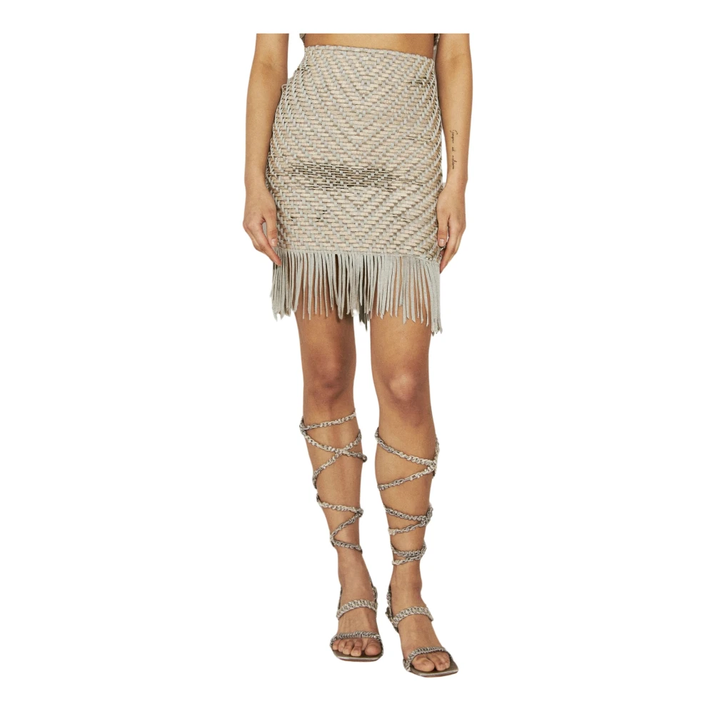 Isa Boulder Women's Gray Chevron-Weave Fringe Mini Skirt - Short Skirts - M - Skirts