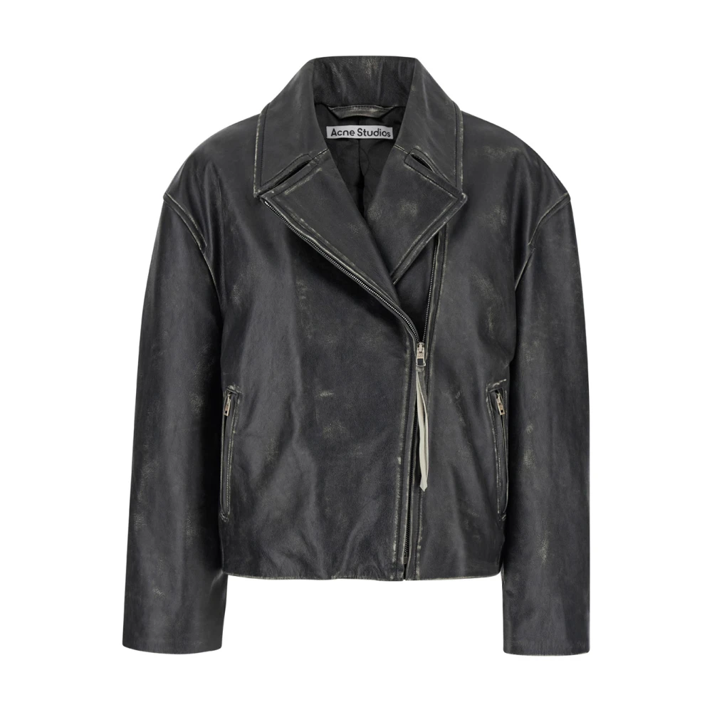 Acne Studios Zwarte Vintage Leren Bikerjack Vrouw Black Dames