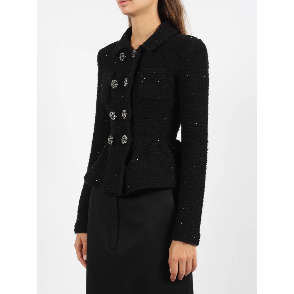 Self Portrait Paillet Peplum Jas met Tweed Constructie Black Dames