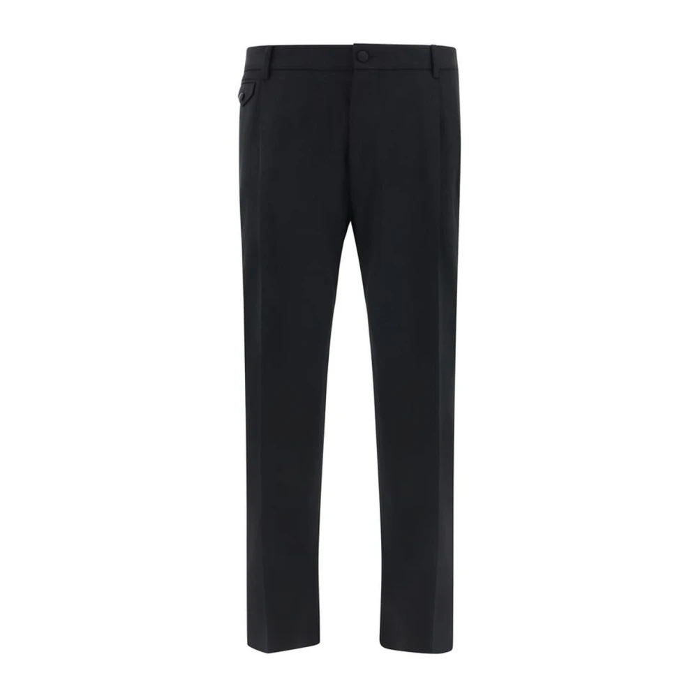 Dolce & Gabbana Mid-Rise Wollen Broek met Knoopsluiting Black Heren