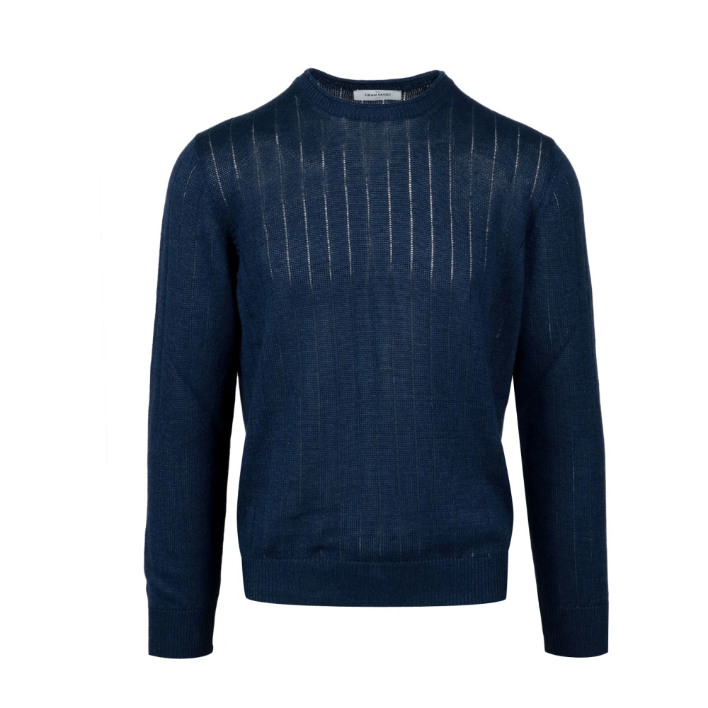 Gran Sasso Linnen en Katoenen Trui met Vlechten Blue Heren