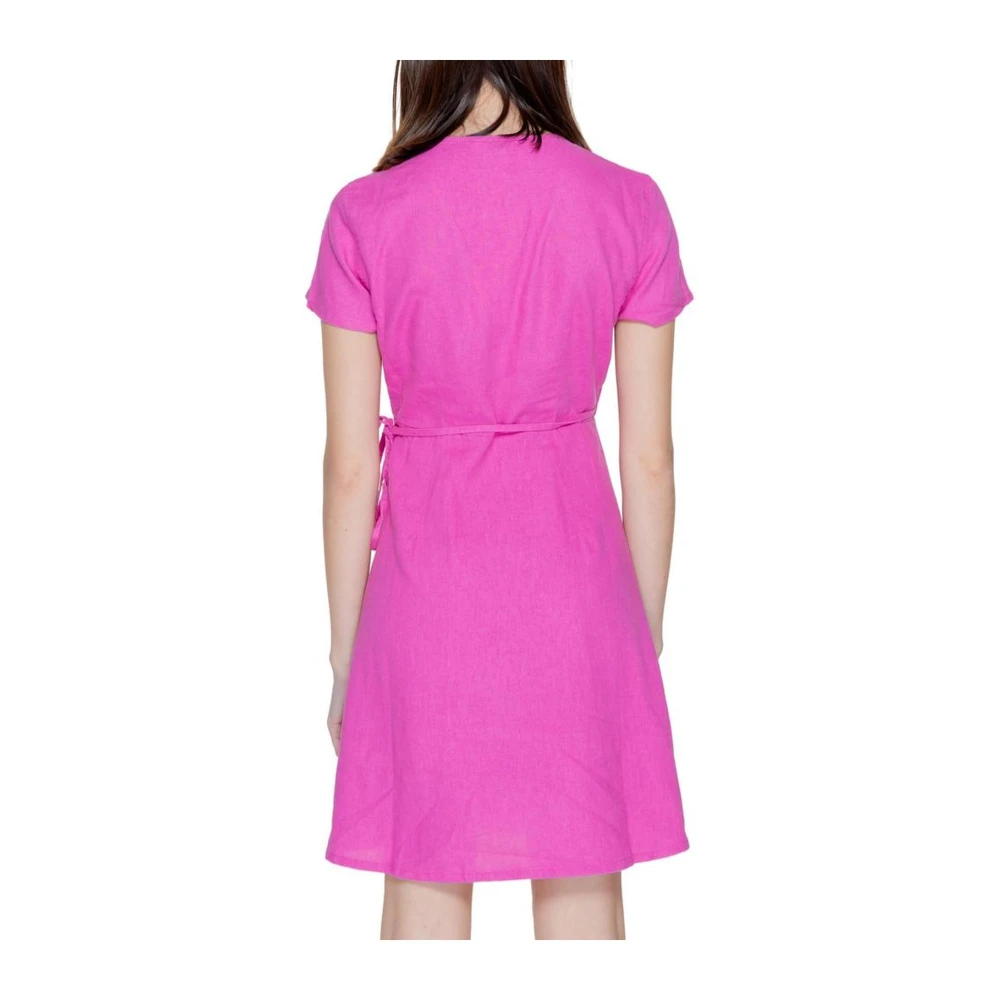 Only Linnen Blend Midi Jurk Lente Zomer Pink Dames